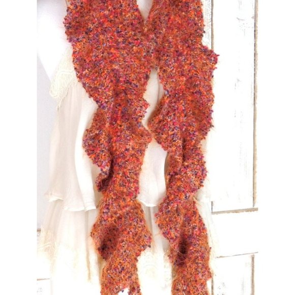 Vintage rust orange crochet knit scarf/long handmade knit wool scarf - Picture 2 of 4